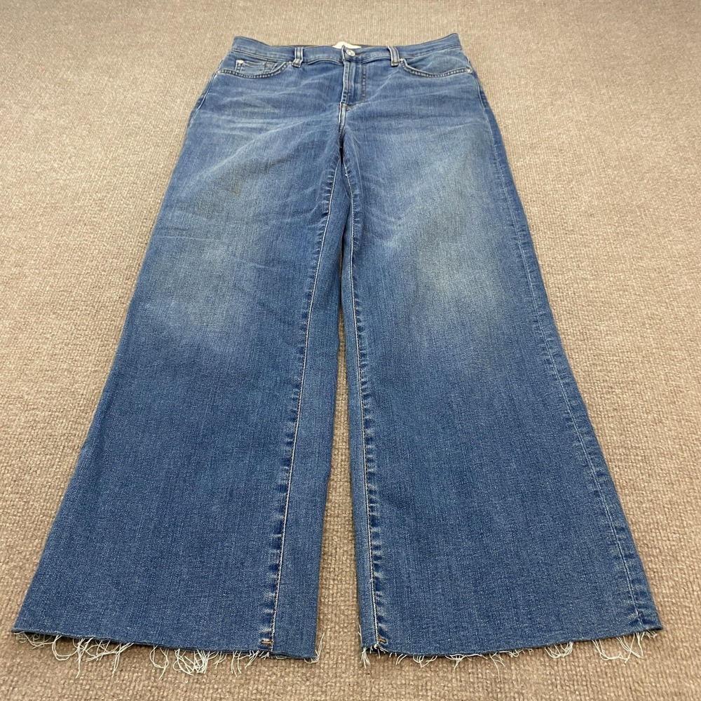 7 For All Mankind Cropped Alexa Wide Leg Jeans Womens 29 Med Wash Mid Rise